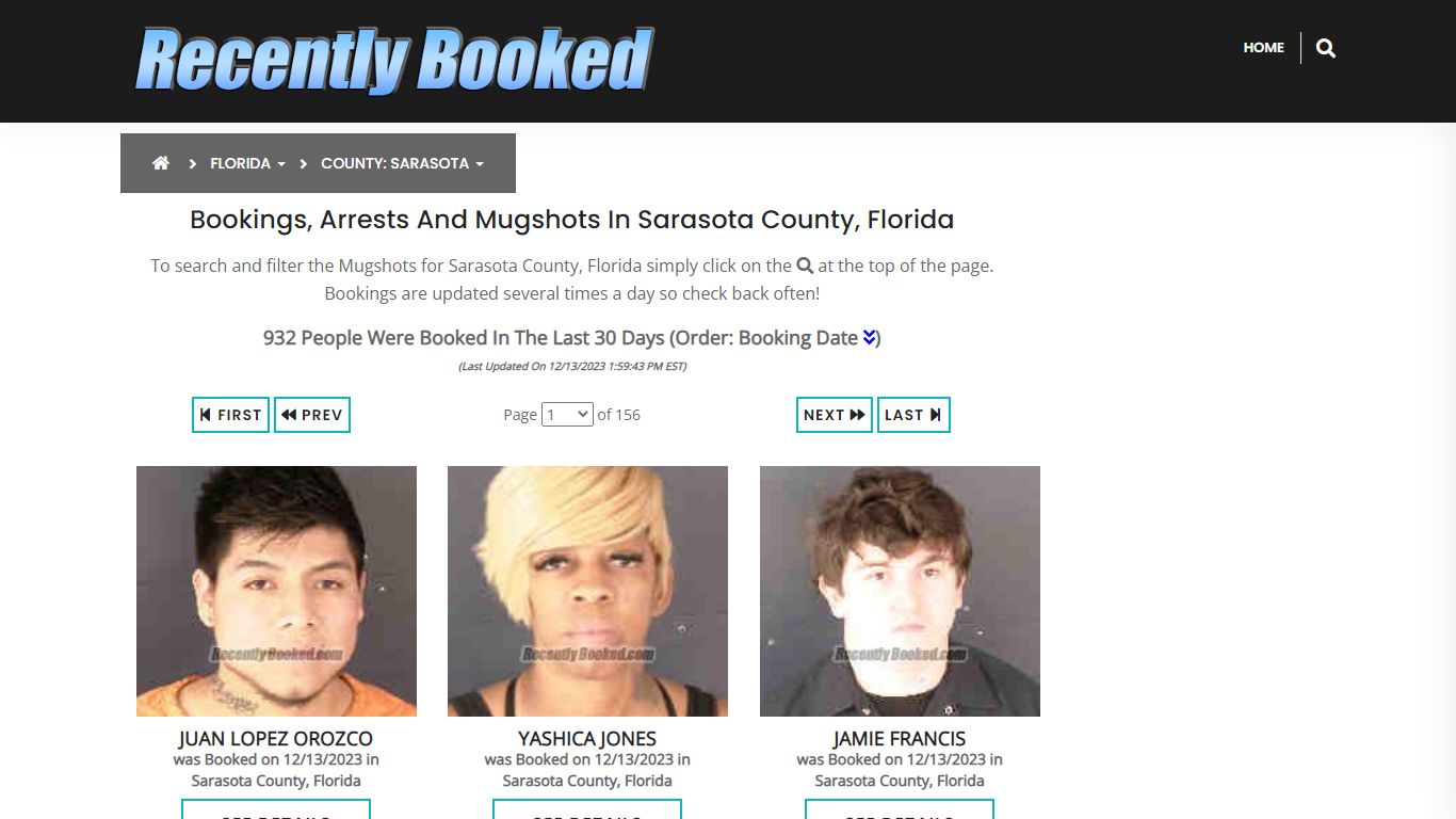 Recent bookings, Arrests, Mugshots in Sarasota County, Florida